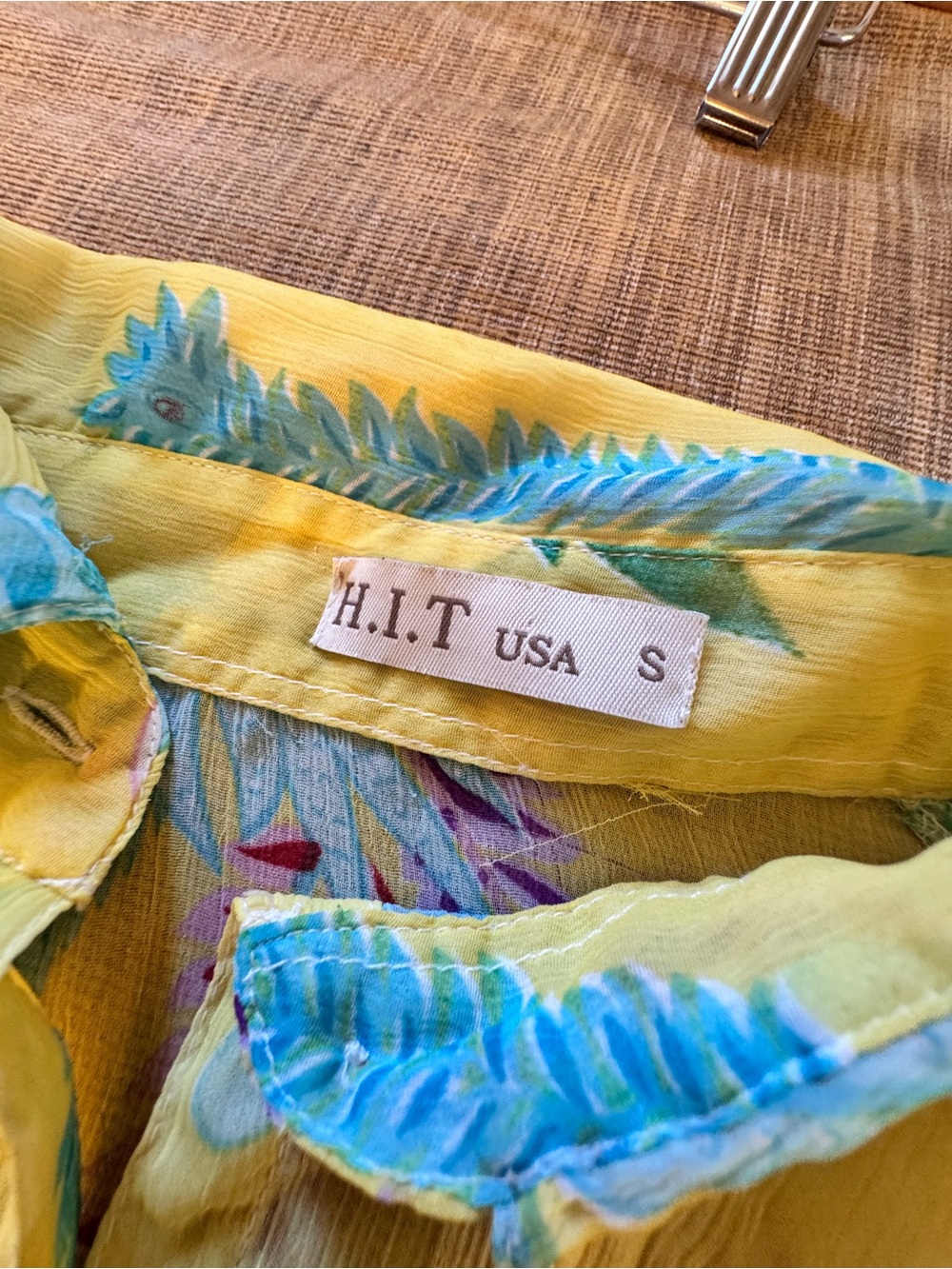 Vintage H.I.T. Yellow Sheer Floral Button-Up Blouse - Picture 9 of 9